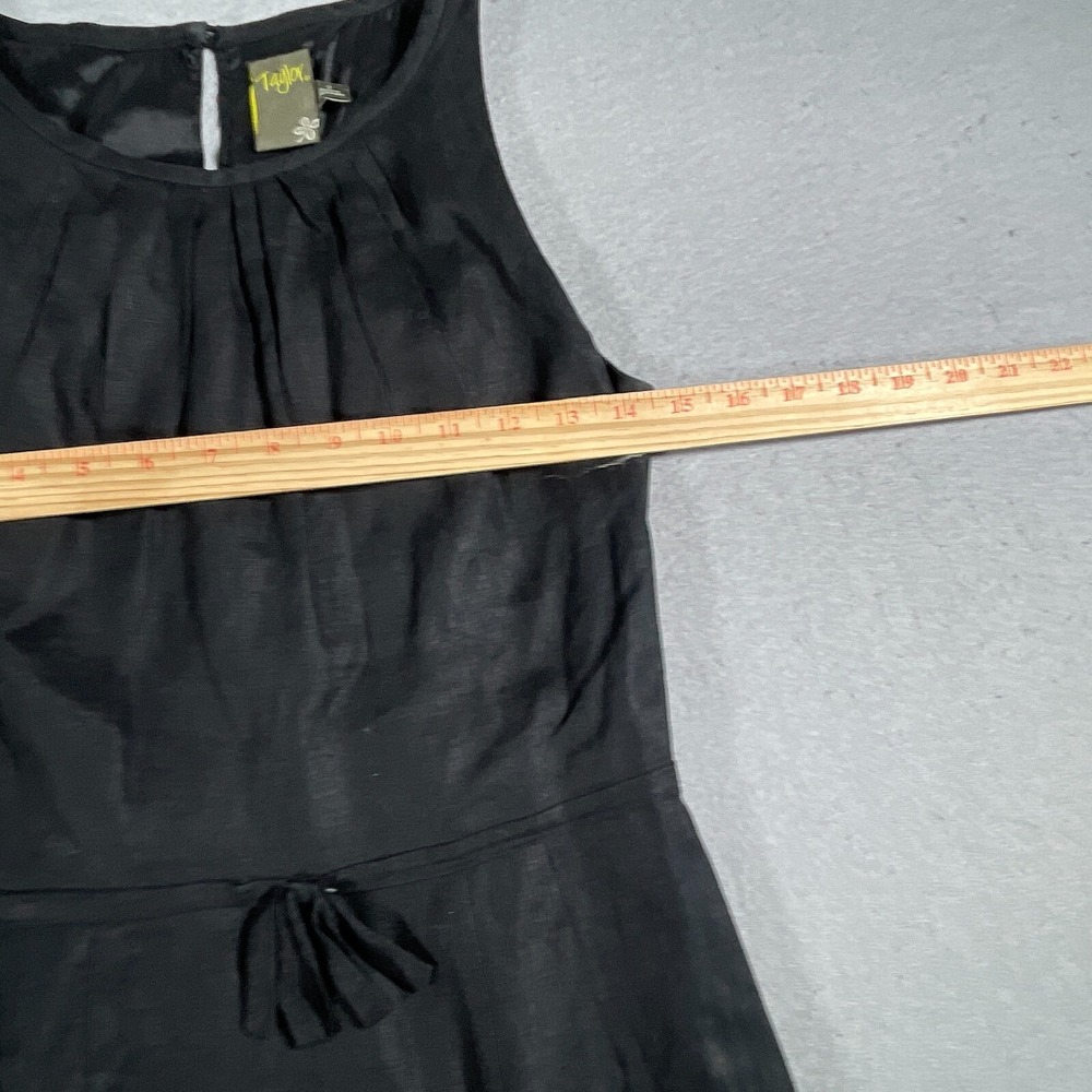 Taylor Nordstrom Linen Shift Dress Women Size 2 Ruffle Black Minimalist - Picture 7 of 15